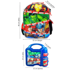 COMBO Mochila escolar 18´ espalda + Lunchera C/Botella Avengers 90124