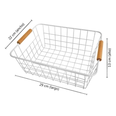 Canasto Organizador metal, con asas de madera, Cocina, baño 13585