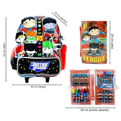 Imagen de COMBO Mochila con Carrito 18 pulgadas + Set Escolar Liga de la Justicia 90121