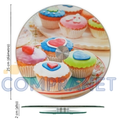 Plato Giratorio 25 cm estampado, Vidrio templado, diseños 12423 - Compranet