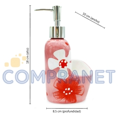 Imagen de Dispenser de detergente/Jabón con porta-esponja, incluye esponja, Flores, 450ml 11920