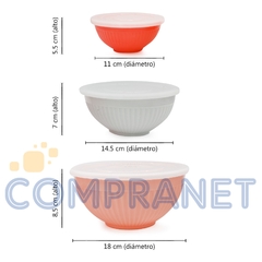 Set de Tapers herméticos x 3 melamina, c/tapa, Bowl contenedor, 12460