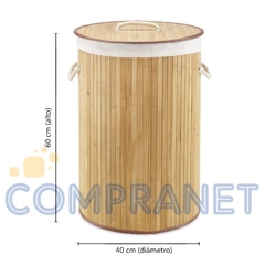 Imagen de Cesto de Ropa Bambú redondo, c/Funda de tela Plegable 12534