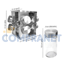 Especiero Condimentero Cuadrado Giratorio x 8 frascos, Acero Inoxidable, 13133