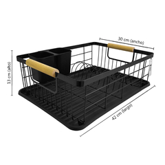 Seca platos Escurre Platos metálico, c/bandeja plástica, Asas Madera, 13683 - tienda online