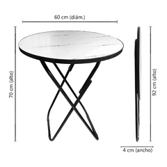 Mesa Redonda Plegable 60x60cm Jardín Balcón Simil mármol 13393 - comprar online