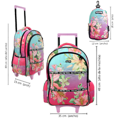 COMBO Mochila 19´, C/Carrito + Cartuchera “DEGRADÉ FLOWERS”, Phi Phi, 90109 - Compranet