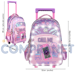 Mochila Footy 18 pulgadas, C/Carrito Call Me, Luz Led, original Footy, 12924