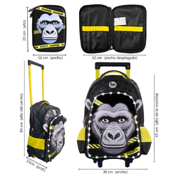 COMBO Mochila Footy 18´´, C/Carrito Gorila Luz Led + Cartuchera Footy 90101