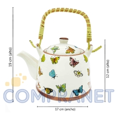 Tetera Porcelana China, 900c.c., con infusor, Diseño mariposas, 11835