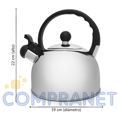 Pava Silbadora de acero inoxidable, 2,5 litros, Plateada, Mate Café 12620 - Compranet