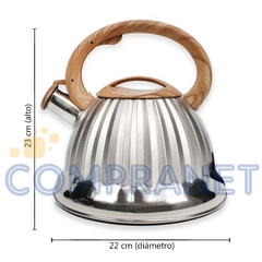 Pava Silbadora de acero inoxidable, Grande, 3 litros, mango madera, 12575 - Compranet