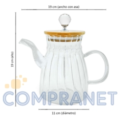 Tetera de Vidrio con tapa de madera, 600ml, 12573 - Compranet