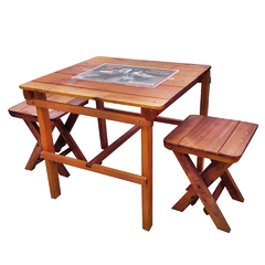 Mesa Cuadrada con 2 Banquitos infantil, Madera, Plegable 13235