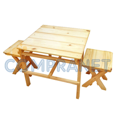 Mesa Cuadrada con 2 Banquitos infantil, Madera, Plegable 13235 - Compranet