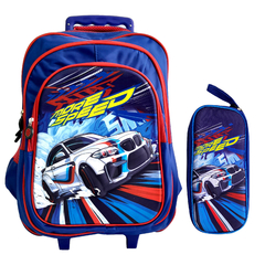 COMBO Mochila 18 pulgadas, C/Carrito + Cartuchera C/Cierre 90094