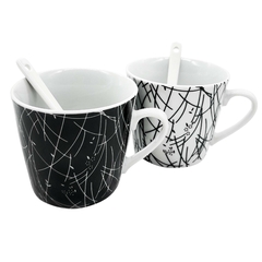 Set de 2 Tazas + 2 Cucharas, Blanco y Negro Decoradas 13401 - comprar online
