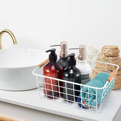 Canasto Organizador metal, con asas de madera, Cocina, baño 13585 en internet
