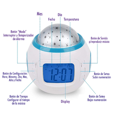 Reloj Despertador C/Luz Proyector de estrellas C/Música y Alarma 13449 - Compranet