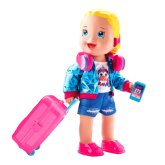 Muñeca Viajera con Auriculares, valija, pasaporte y Accesorios 12707
