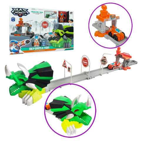 Pista Max Robot con lanzador y auto transformable 13190