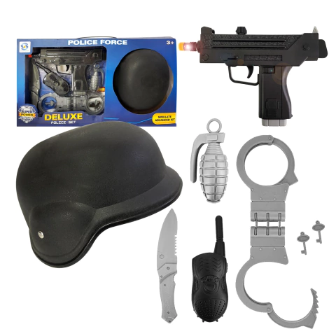 Set Policía Juguete con casco, arma y accesorios, con sonido, 12901