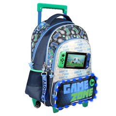 Mochila Footy 18 pulgadas, C/Carrito Game Zone, Luz Led, original Footy, 12931