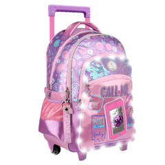 Mochila Footy 18 pulgadas, C/Carrito Call Me, Luz Led, original Footy, 12924