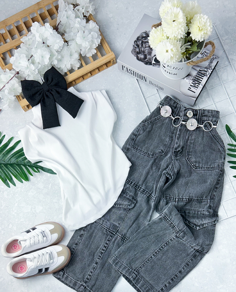 Calça widleg cargo estonada