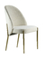 Cadeira Carmine em tom claro com pernas douradas, ideal para ambientes modernos e elegantes.