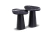 Mesa lateral Jade com tampo em mármore preto e base cônica em madeira escura.