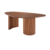 Mesa Fusion de madeira com design oval e pernas em formato de colunas, ideal para salas de jantar.