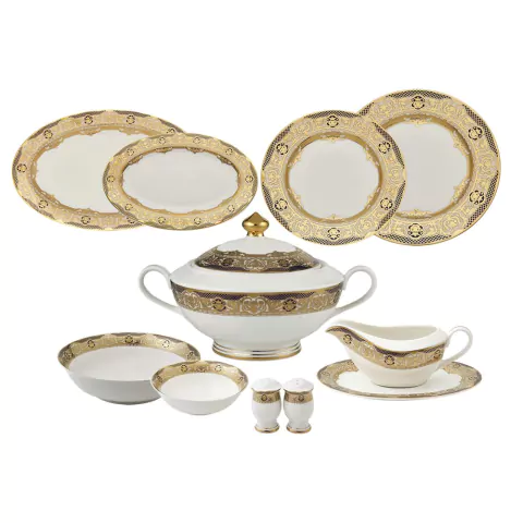 Aparelho De Jantar Porcelana - Hilda Ouro 63 Peças - JUMKRA90