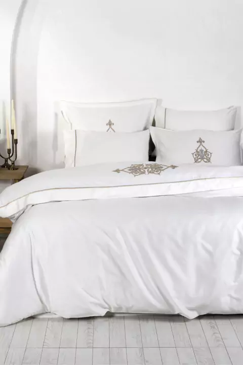Jogo de Lençol Casal Origem Turca / Alya 100% Algodão Orgânico Bordado Cetim - HVLNCLLL073