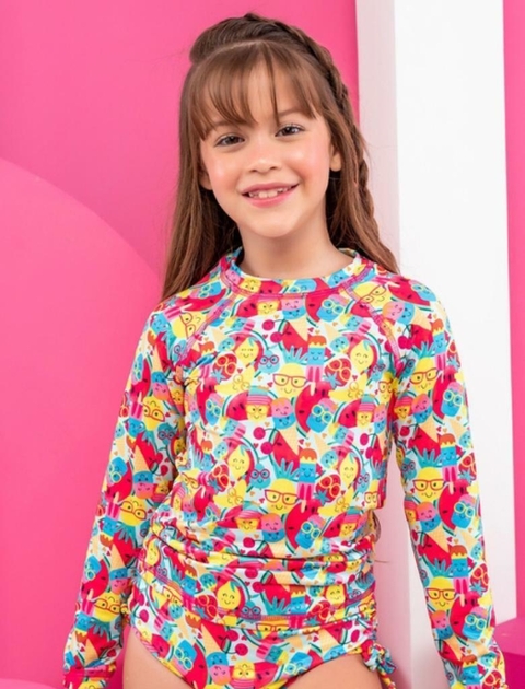 Conjunto camisa e biquini proteção solar UV50+ estampa frutinhas