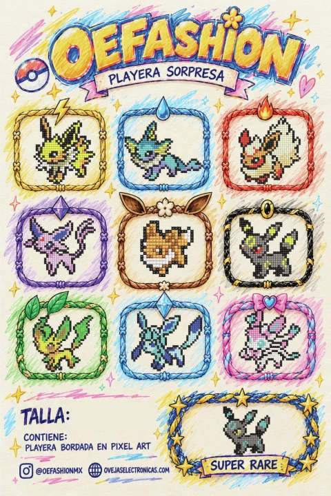 Eevee Collection | Playera Sorpresa Bordada Pixel Art