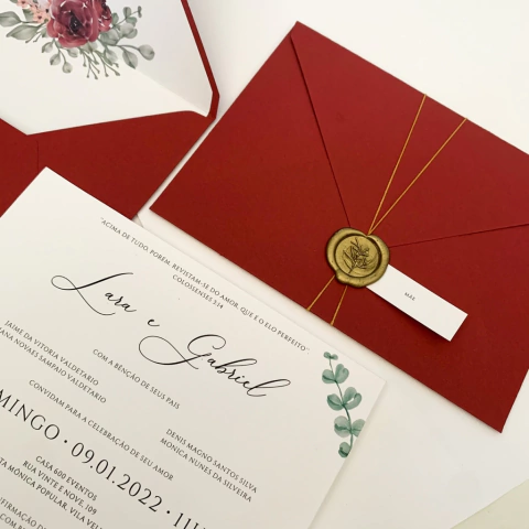 Convite de Casamento com envelope forrado