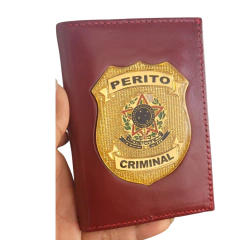 Carteira em couro com 2 brasões (interno e externo) - Perito criminal