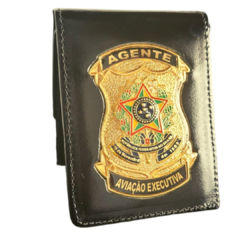 Carteira porta documentos em couro com brasão - Agente aviação executiva