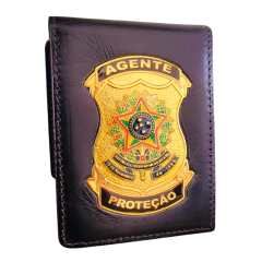 Carteira em couro com brasão - Agente de proteção