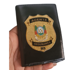Carteira porta documentos em couro com 2 brasões - Agente de segurança personalizado com nome RS