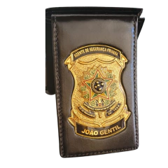 Carteira porta documentos em couro com brasão - Agente de segurança privada personalizado com nome