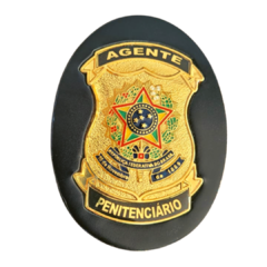 Bolachão distintivo em couro com brasão - Agente penitenciário