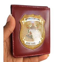 Carteira porta documentos em couro com brasão - Atirador CAC personalizado com nome