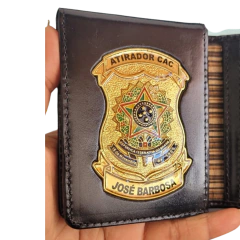 Carteira porta documentos em couro com 2 brasões - Atirador CAC personalizado com nome - comprar online