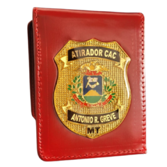 Carteira porta documentos em couro com brasão - Atirador CAC personalizado com nome Mato Grosso