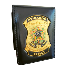Carteira porta documentos em couro com brasão - Atirador CAC