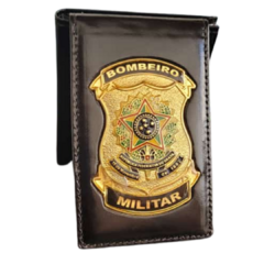 Carteira porta documentos em couro legítimo com brasão - Bombeiro Militar