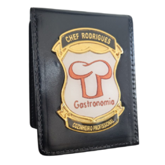 Carteira porta documentos em couro com brasão - Chef personalizado com nome cozinheiro profissional - comprar online