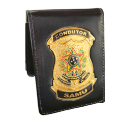 Carteira porta documentos em couro com brasão - Condutor SAMU